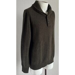 J Crew Sweater Mens Large Shawl Collar 100% Lambs Wool Preppy Dark Olive Green